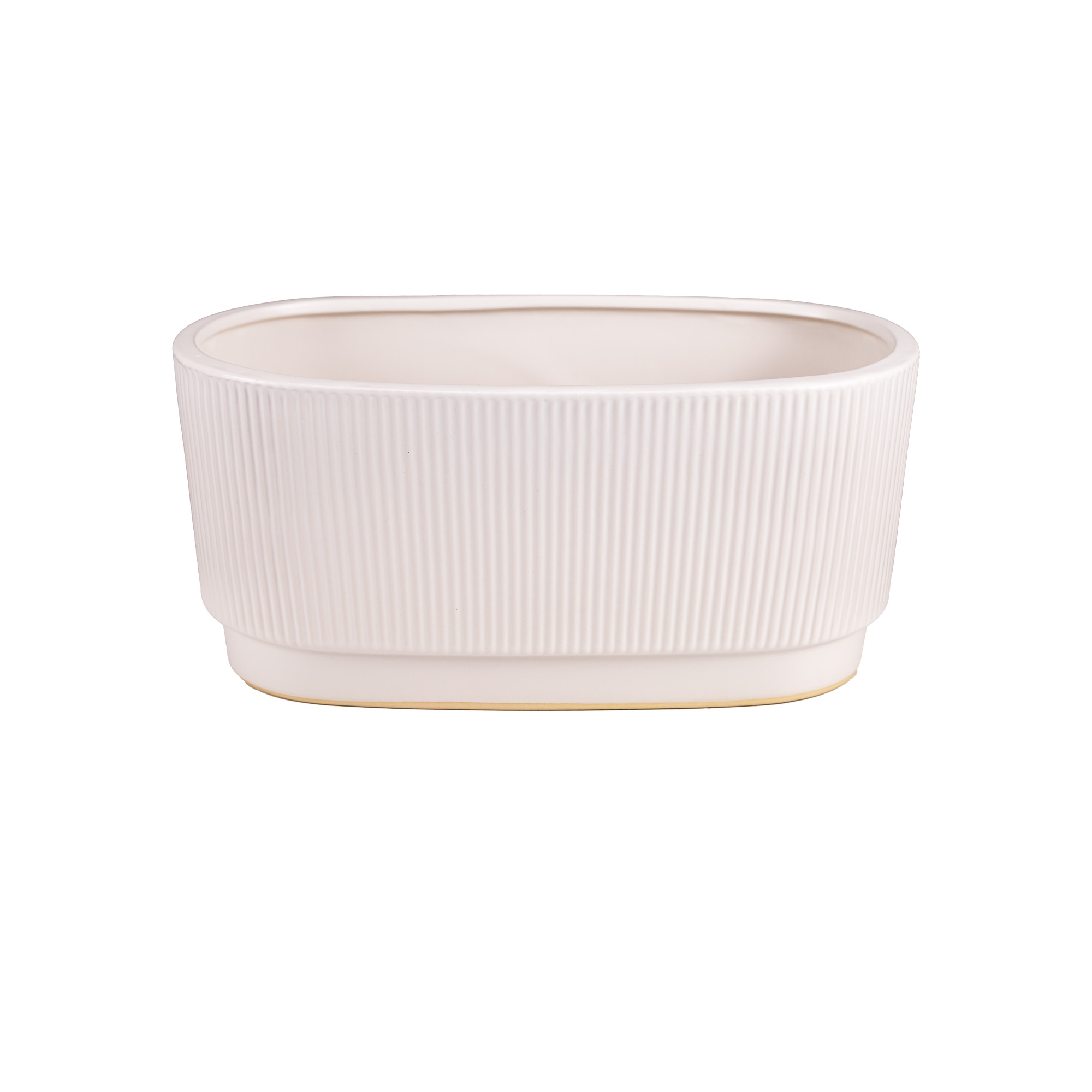 Ceramic flower pot White Base oval